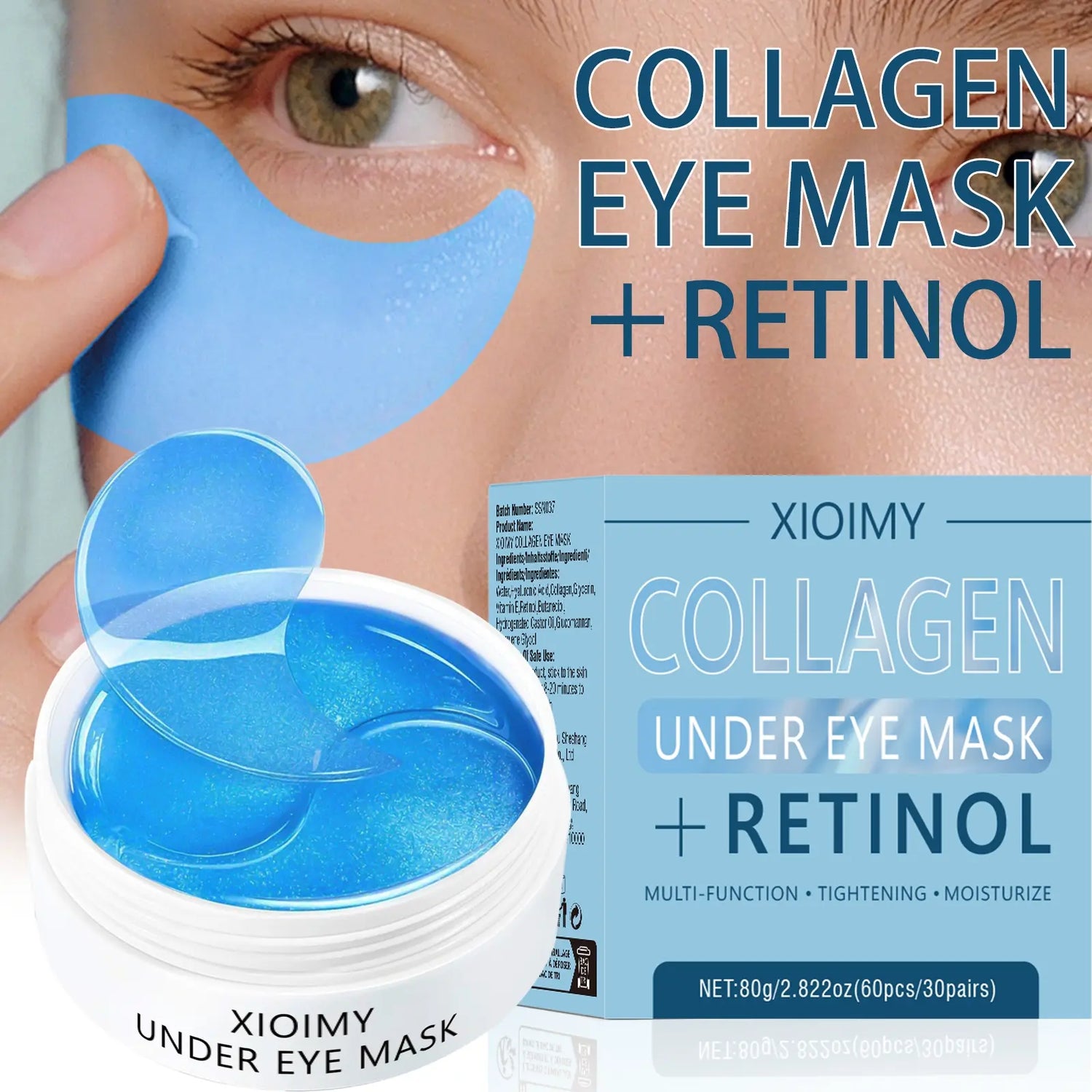 Collagen &amp; Retinol under Eye Mask Gel, 60 Pcs Moisture Hydrate Moisturizing Deep-Hydrating Eye Masks, Collagen Eye Patches, Eye Care Product for Women and Men, Moisturizer 