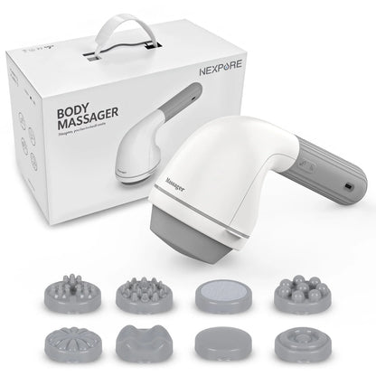 Handheld Neck Back Massager, 8 Massage Heads, 6 Modes for Men &amp; Women, White