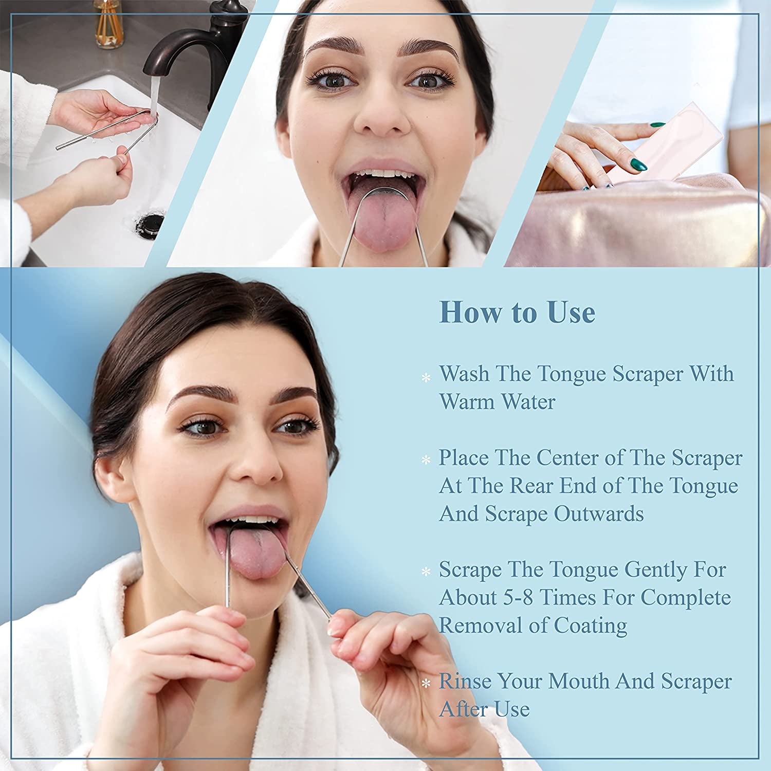 Mastermedi Tongue Scraper for Adults with Multicolor Travel Cases (2 Pack), 100% Stainless Steel, Reduce Bad Breath, Tongue Scrubber, Easy to Use, Tongue Cleaner for Oral Care &amp; Hygiene