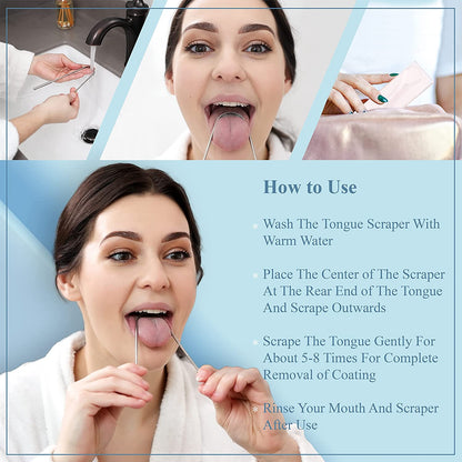 Mastermedi Tongue Scraper for Adults with Multicolor Travel Cases (2 Pack), 100% Stainless Steel, Reduce Bad Breath, Tongue Scrubber, Easy to Use, Tongue Cleaner for Oral Care &amp; Hygiene