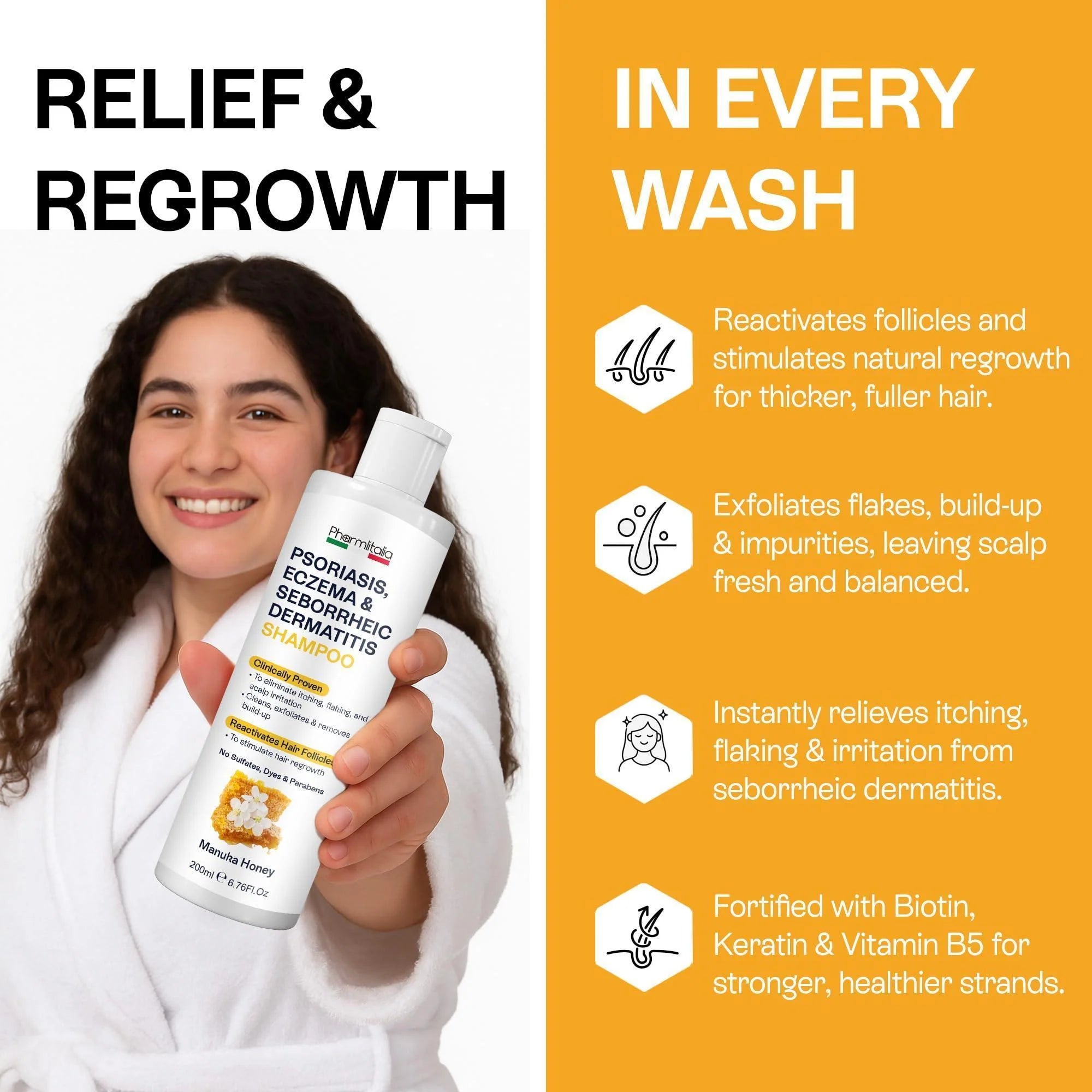 Psoriasis Shampoo for Dry Itchy Scalp Psoriasis Scalp Treatment for Eczema Relief Seborrheic Dermatitis Ringworm &amp; Folliculitis Itchy Scalp Shampoo for Flakes Acne with Manuka Honey
