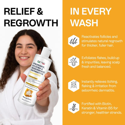 Psoriasis Shampoo for Dry Itchy Scalp Psoriasis Scalp Treatment for Eczema Relief Seborrheic Dermatitis Ringworm &amp; Folliculitis Itchy Scalp Shampoo for Flakes Acne with Manuka Honey