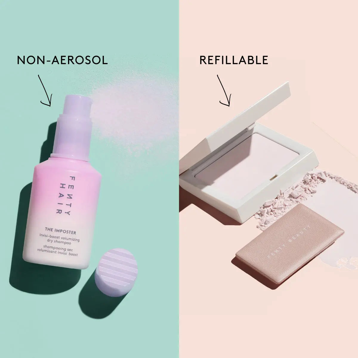 Fenty Beauty Oil Control Duo: Invisimatte Instant Setting + Blotting Powder and the Imposter Invisi-Boost Volumizing Dry Shampoo