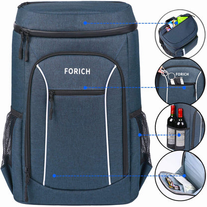 FORICH Cooler Backpack Portable Soft Backpack Coolers Insulated Leak Proof Large Cooler Bag for Men Women to Work Lunch Travel Beach Camping Hiking Picnic Fishing Beer Bottle Backpacks, 30 Cans (Blue)