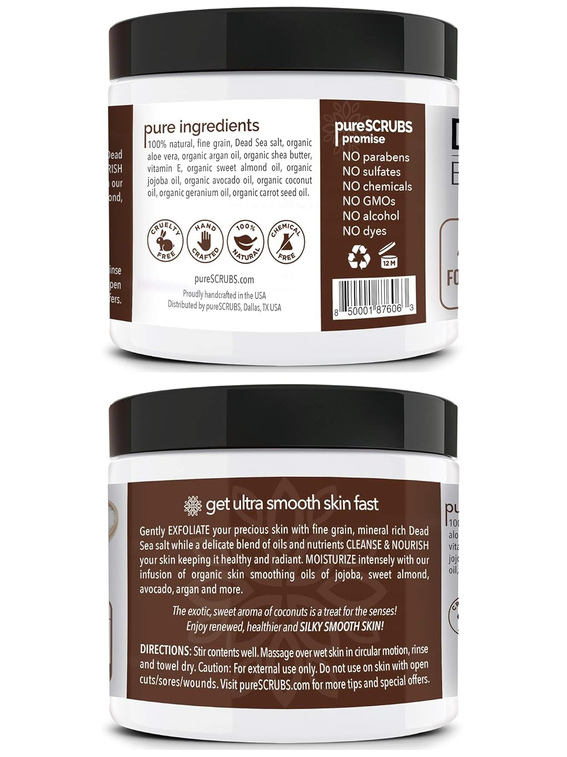 Purescrubs Premium Coconut Body Scrub Set - Large 16Oz Dead Sea Salt Body Scrub with Infused Essential Oils &amp; Nutrients, Includes Wooden Spoon, Loofah &amp; Oatmeal Exfoliating Bar Soap