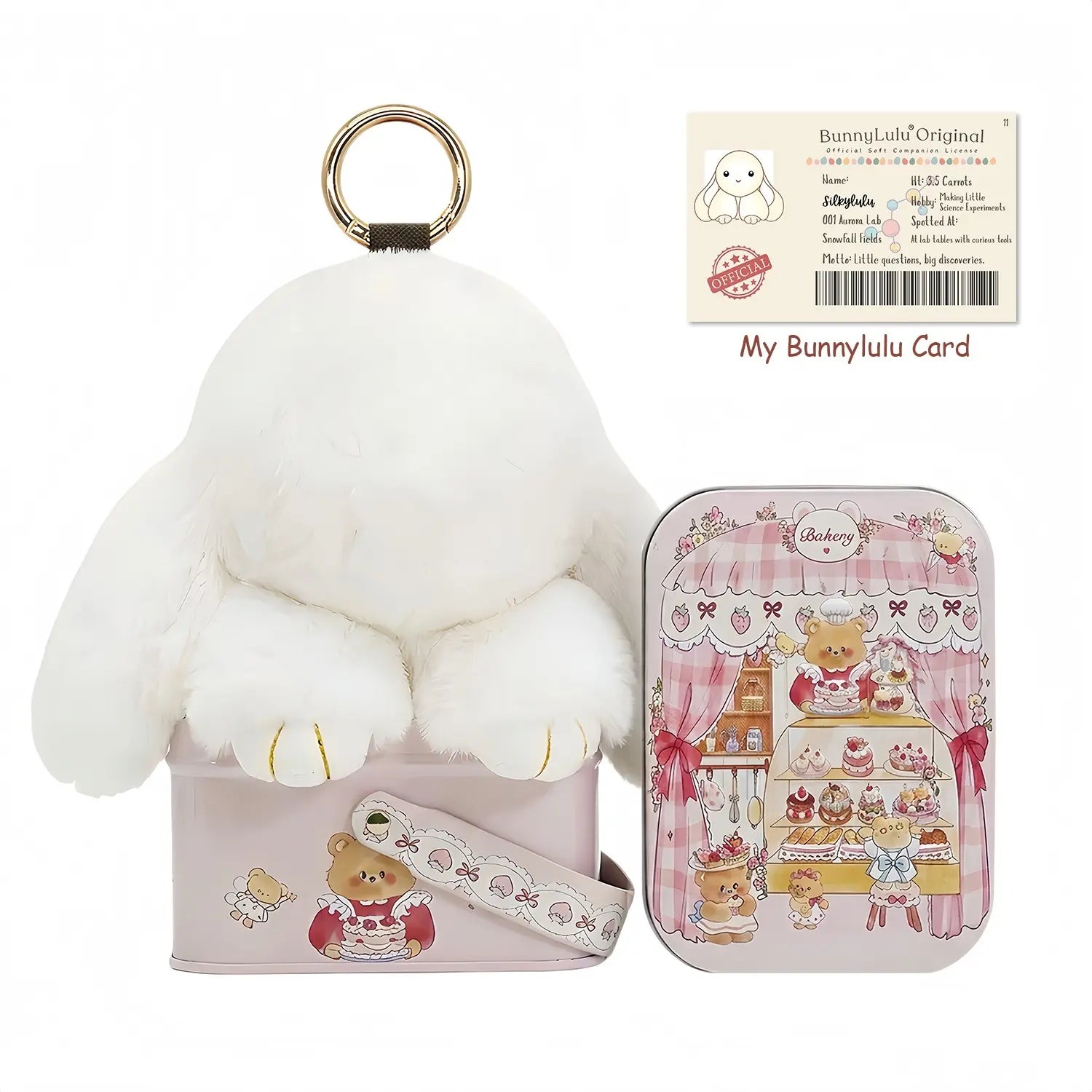【Bunnylulu】Handmade Bunny Pompom Keychain with Tin Box, Summervibes Graduation Gift for Friends &amp; Students, Stress-Relief Charm, Keepsake Gift