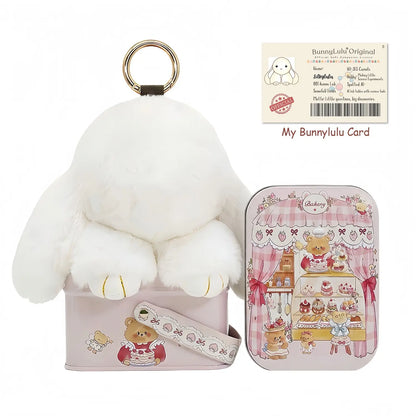 【Bunnylulu】Handmade Bunny Pompom Keychain with Tin Box, Summervibes Graduation Gift for Friends &amp; Students, Stress-Relief Charm, Keepsake Gift