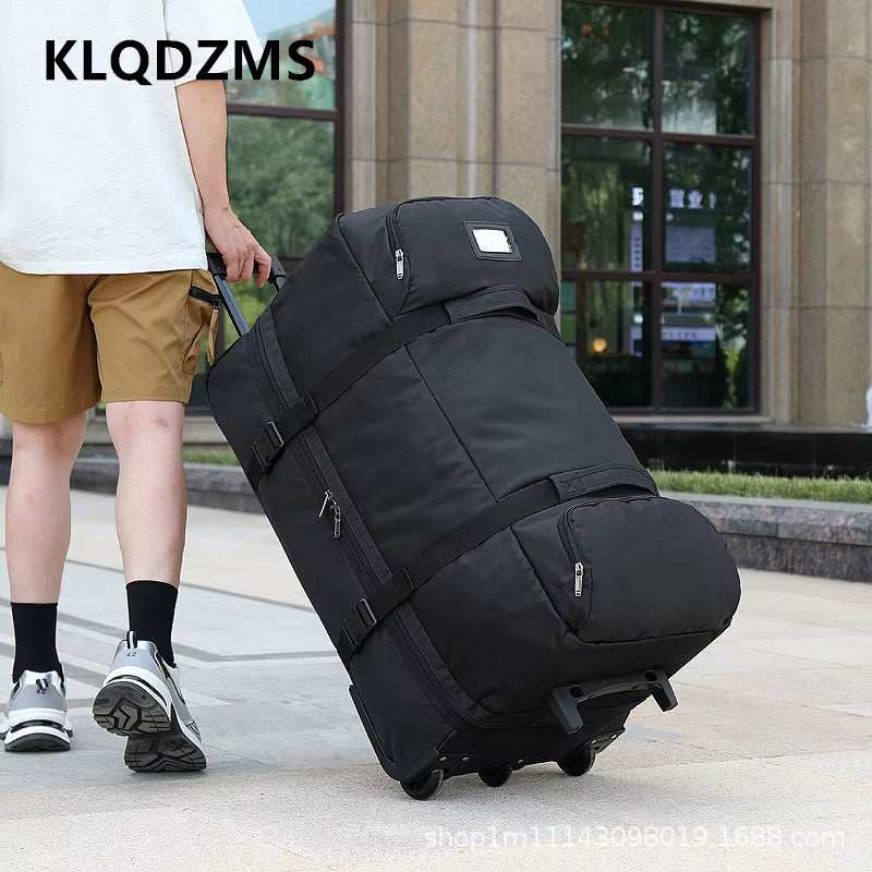 KLQDZMS Folding Suitcase Oversized Capacity Trolley Bag Outdoor Travel Organizer Bag Airline Checked Backpack with Wheel Luggage