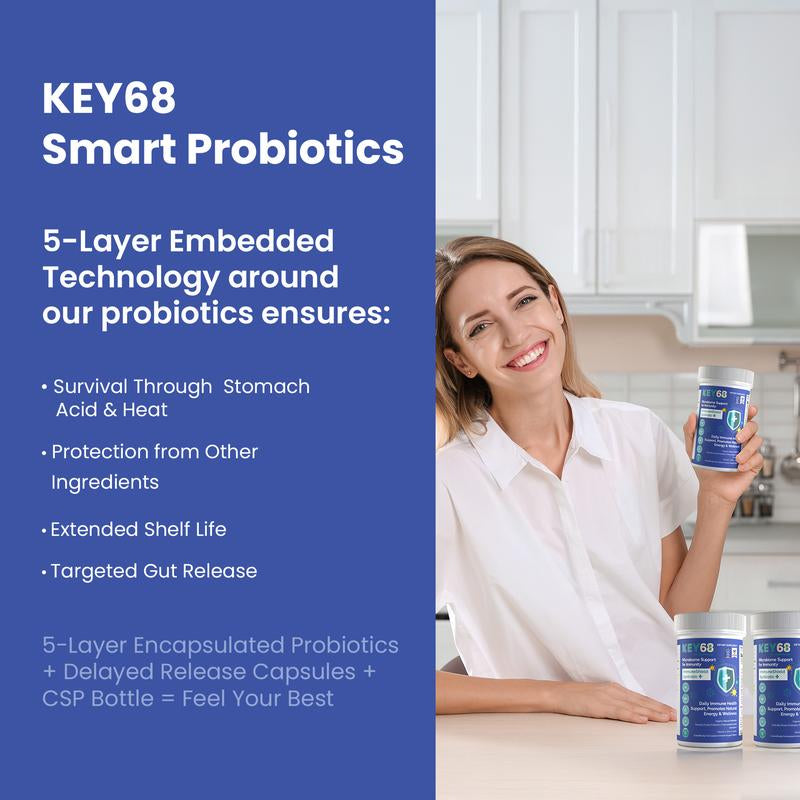 KEY 68 Probiotic Supplement for Men &amp; Women Advanced Organic Pre+Probiotics 20B CFU, Colostrum (25%Igg), Vitamin C,Zinc,L-Lysine–Gut Health &amp; Immune Support–60 Delayed Release Capsule -KEY68 Dietary Supplement