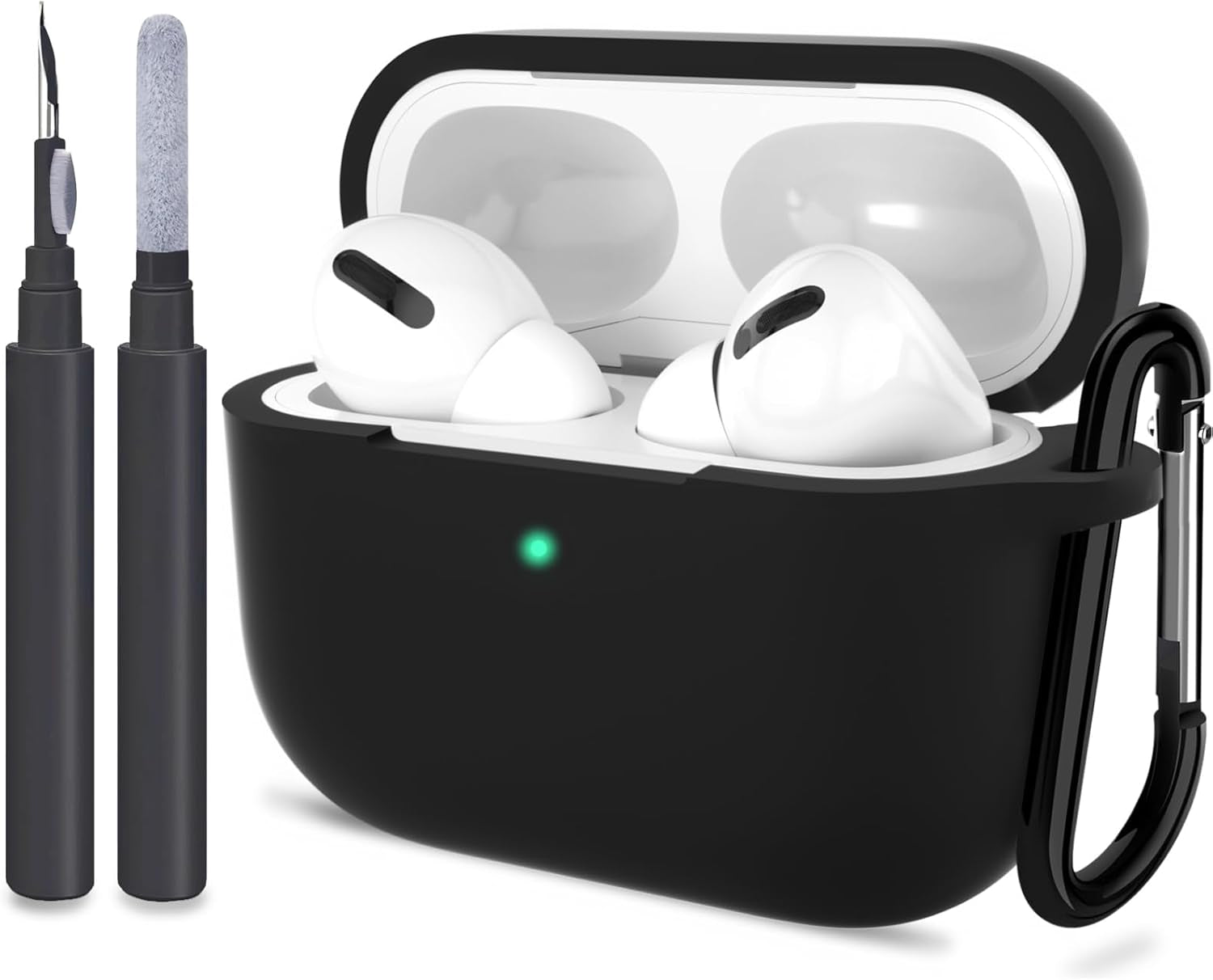 ATUAT for Airpods Pro 1St/2Nd Generation Case Cover, Protective Silicone Skin Accessories with Keychain for Women Men for Apple Airpods Pro 2019/2022 Charging Case,Front LED Visible-Midnight Green