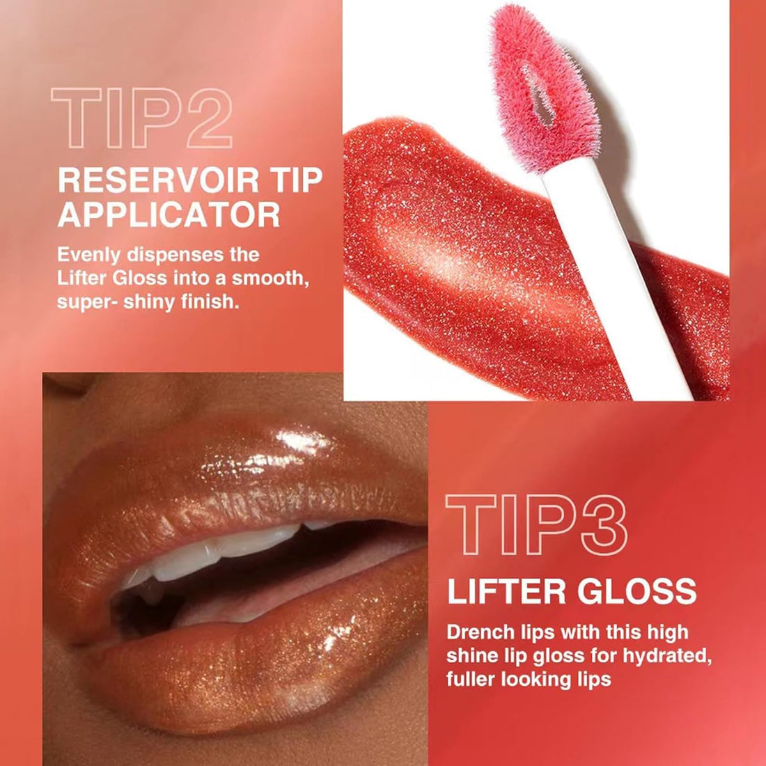 Nude Brown Lip Gloss Plumping Glitter Lip Gloss for Girls Women Lip Plumping Tinted Lipgloss High Pigment Plumper Long Lasting Moisturizing Lip Gloss Oil Shimmer Natural Lipstick Lip Liner(02