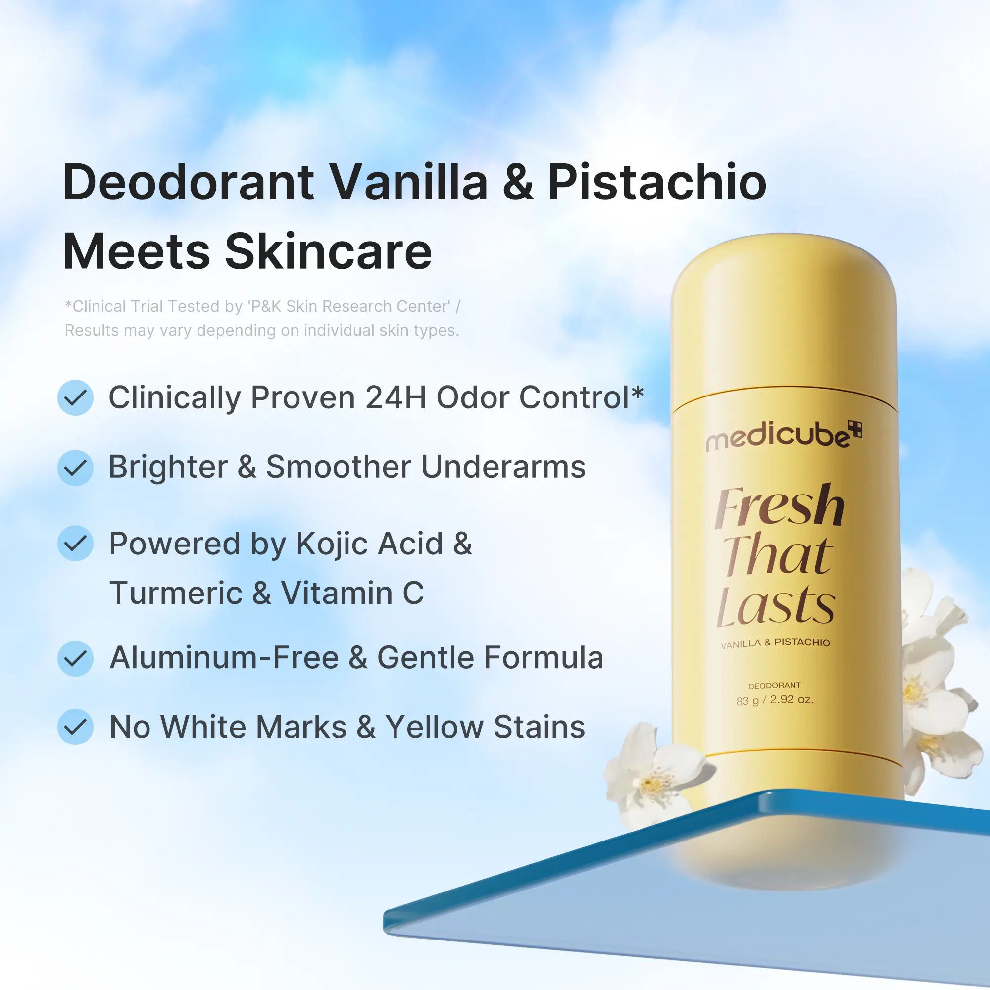 [NEW] [Medicube] Deodorant Vanilla &amp; Pistachio Fresh That Lasts | 24 Hour Odor Control, No Aluminum, Baking Soda, Parabens, Phthalates, Ethanol | Brightening &amp; Smoothing for Dark Underarms with Kojic Acid &amp; Turmeric | Korean Skincare, K-Beauty
