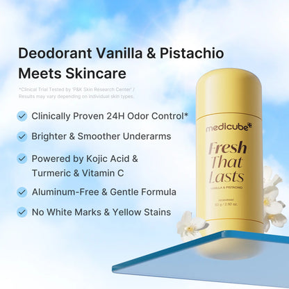 [NEW] [Medicube] Deodorant Vanilla &amp; Pistachio Fresh That Lasts | 24 Hour Odor Control, No Aluminum, Baking Soda, Parabens, Phthalates, Ethanol | Brightening &amp; Smoothing for Dark Underarms with Kojic Acid &amp; Turmeric | Korean Skincare, K-Beauty