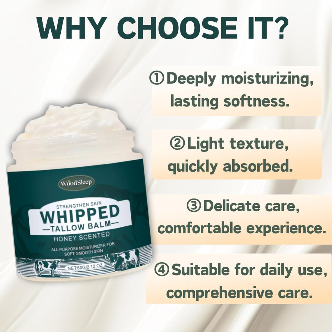 Beef Tallow Moisturizer Women Men - Tallow and Honey Balm - Hydrating Body Butter for Dry Skin - Body &amp; Face Moisturizer -Deep Hydration with Avocado Oil and Pueraria Extract -Travel Size Gift Set