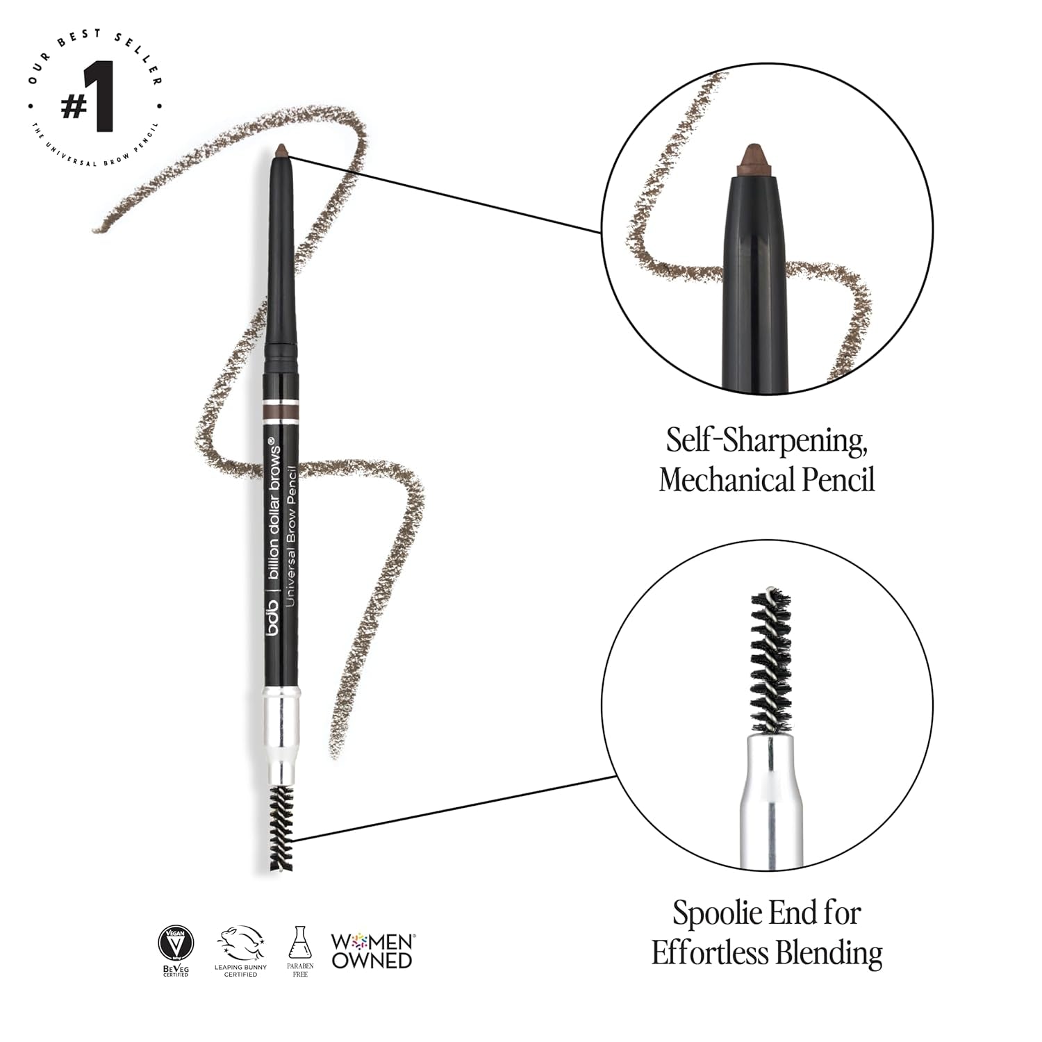 Universal Eyebrow Pencil – Dual-Ended Design with Precision Tip &amp; Spoolie, Matte Finish, Waterproof, Easy to Use, Vegan &amp; Cruelty-Free for Perfectly Defined Brows
