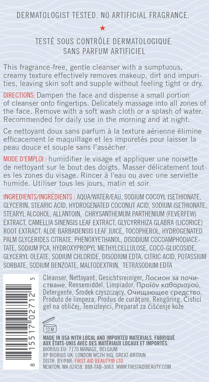 First Aid Beauty Pure Skin Face Cleanser, Sensitive Skin Cream Cleanser with Antioxidant Booster, 5 Oz.