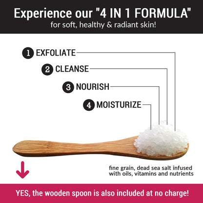 Purescrubs Premium Coconut Body Scrub Set - Large 16Oz Dead Sea Salt Body Scrub with Infused Essential Oils &amp; Nutrients, Includes Wooden Spoon, Loofah &amp; Oatmeal Exfoliating Bar Soap