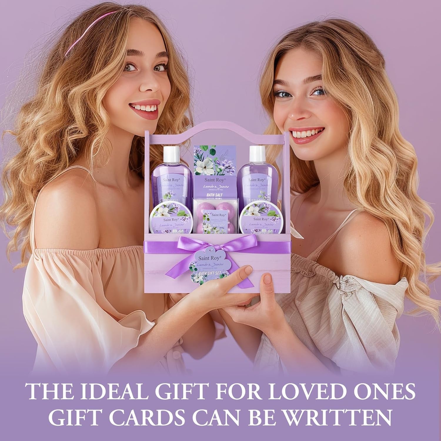Bath and Body Gift Basket Set for Women - Jasmine Valentines Day Gifts for Women, Spa Gift Basket 13-Piece Bath Gift Set, Gift Set for Ladies Body &amp; Bath Gifts Set Lavender Gift Baskets for Mom