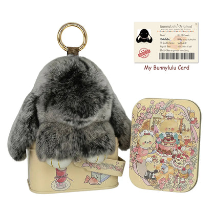 【Bunnylulu】Handmade Bunny Pompom Keychain with Tin Box, Summervibes Graduation Gift for Friends &amp; Students, Stress-Relief Charm, Keepsake Gift