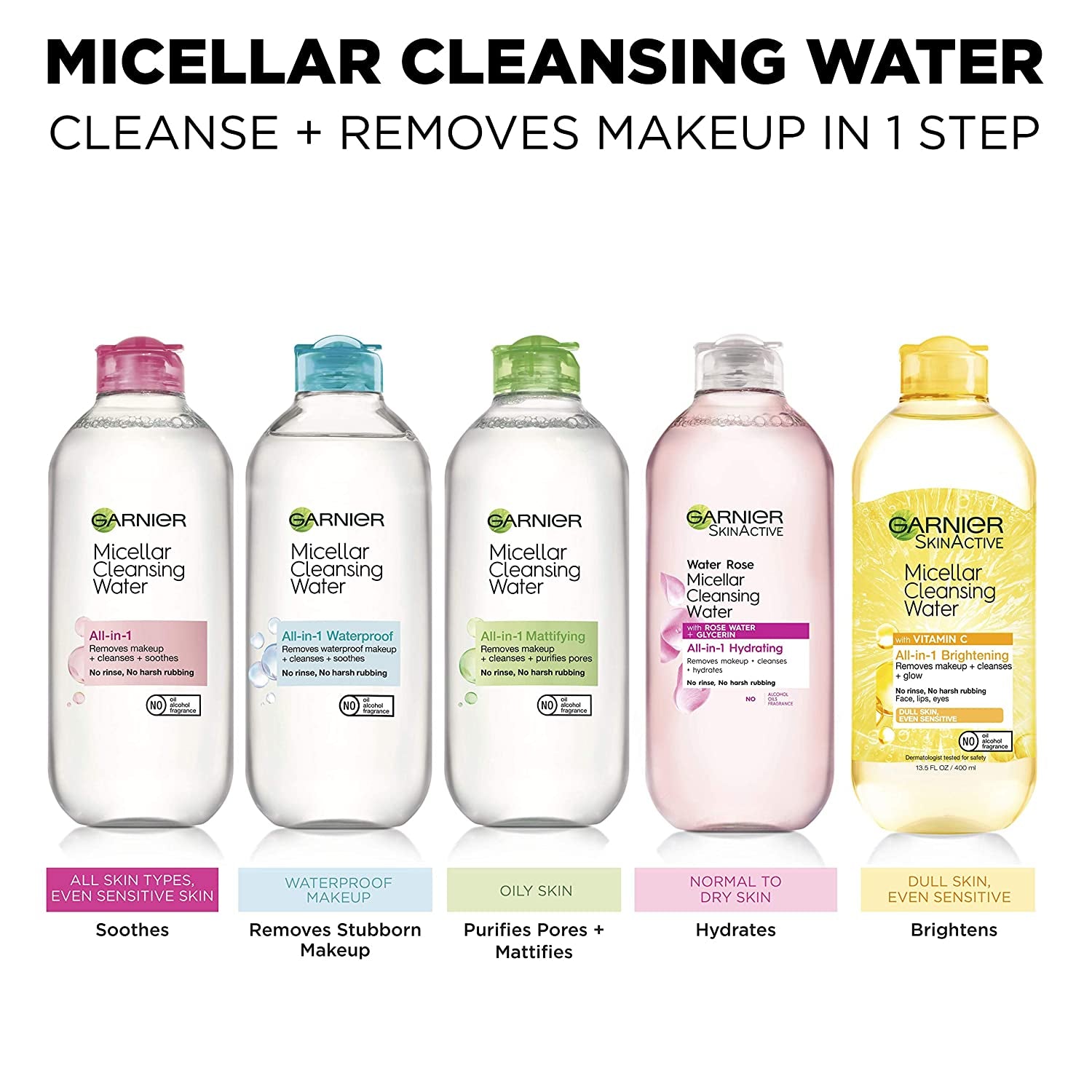 Micellar Water with Rose Water and Glycerin, Hydrating Facial Cleanser &amp; Makeup Remover, for All Skin Types, Vegan, Cruelty Free, 13.5 Fl Oz (400Ml), 1 Count