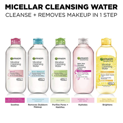 Micellar Water with Rose Water and Glycerin, Hydrating Facial Cleanser &amp; Makeup Remover, for All Skin Types, Vegan, Cruelty Free, 13.5 Fl Oz (400Ml), 1 Count