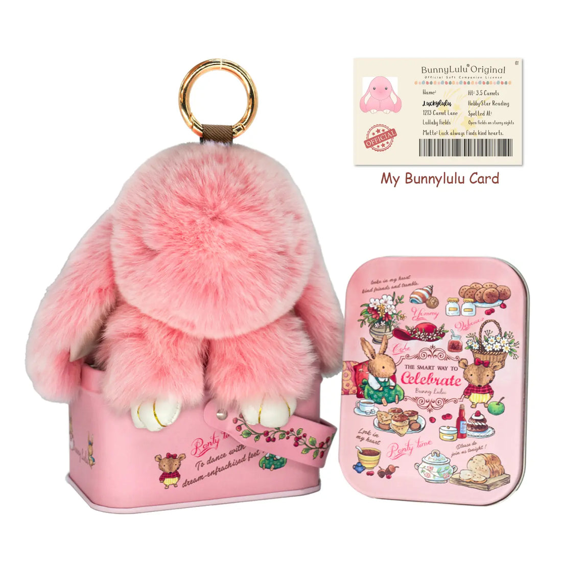 【Bunnylulu】Handmade Bunny Pompom Keychain with Tin Box, Summervibes Graduation Gift for Friends &amp; Students, Stress-Relief Charm, Keepsake Gift