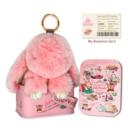 【Bunnylulu】Handmade Bunny Pompom Keychain with Tin Box, Summervibes Graduation Gift for Friends &amp; Students, Stress-Relief Charm, Keepsake Gift