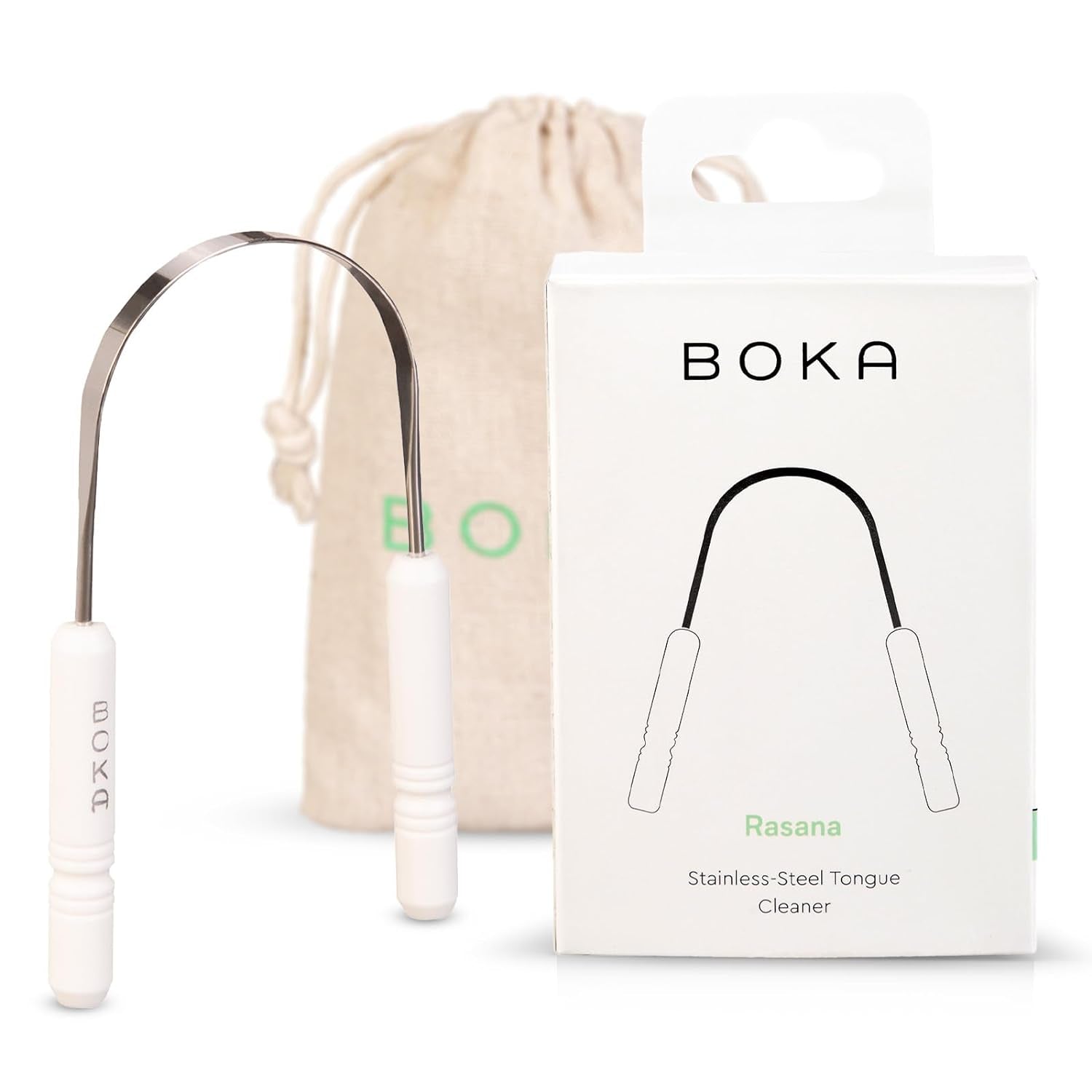 Boka Tongue Scraper for Adults &amp; Kids with Case - Stainless Steel Tongue Cleaner W/Linen Travel Pouch - Scrubber to Remove Tongue Buildup and Freshens Breath (Pack of 1)