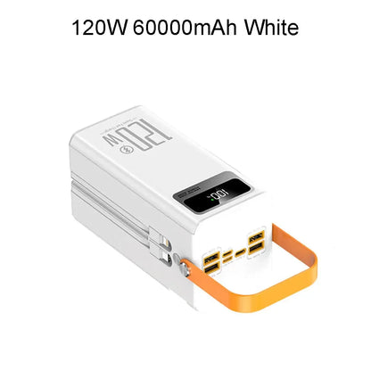 60000Mah 30000Mah Portable Power Bank LED Charger 120W Fast Charging Power Station Emergency Power Bank for Home Camping Phone