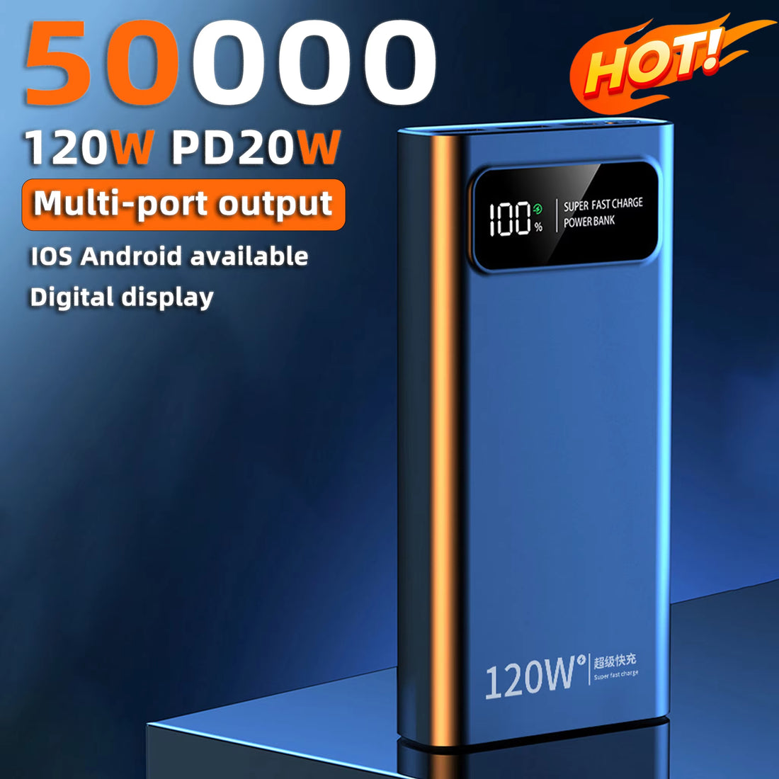 120W Super Fast Charge Portable Power 50000Mah Large Capacity Portable Power Bank Digital Display External Battery