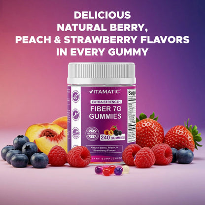 Prebiotic Fiber Gummies for Adults, 7G Extra Strength, Zero Sugar Added, 240 Pectin Based Gummies, Digestive Health &amp; Regularity Support