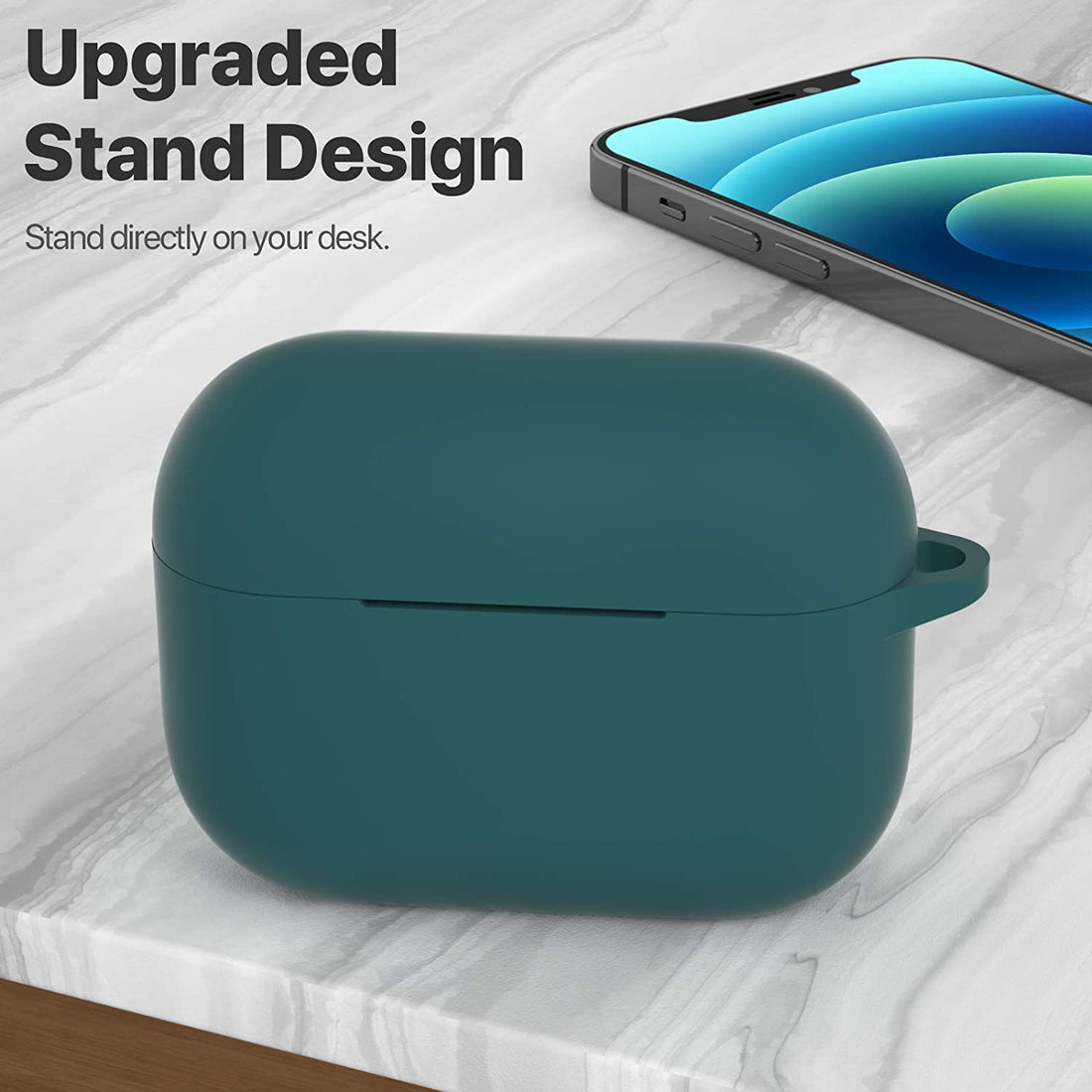 ATUAT for Airpods Pro 1St/2Nd Generation Case Cover, Protective Silicone Skin Accessories with Keychain for Women Men for Apple Airpods Pro 2019/2022 Charging Case,Front LED Visible-Midnight Green