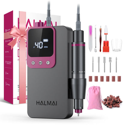 HALMAI Ultra Power Nail Drill: Professional Cordless Electric File for Acrylic &amp; Gel Nails, Ultra Powerful Motor Engineered by HALMAI, Vibration Free for Superior Natural Nail Care, 10 Second Gel Removal