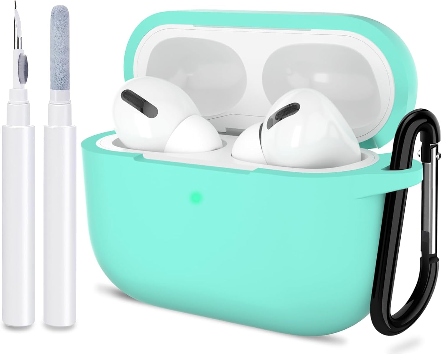 ATUAT for Airpods Pro 1St/2Nd Generation Case Cover, Protective Silicone Skin Accessories with Keychain for Women Men for Apple Airpods Pro 2019/2022 Charging Case,Front LED Visible-Midnight Green