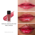 HERA Sensual Nude Lip Gloss Duo showing #380 Cherish shade with glossed lips, enhancing natural beauty and shine.