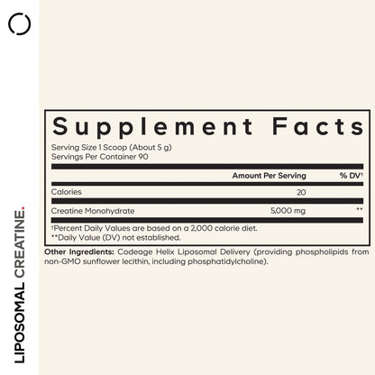 Liposomal Creatine Monohydrate Powder Supplement, Unflavored, 3-Month Supply, 90 Servings