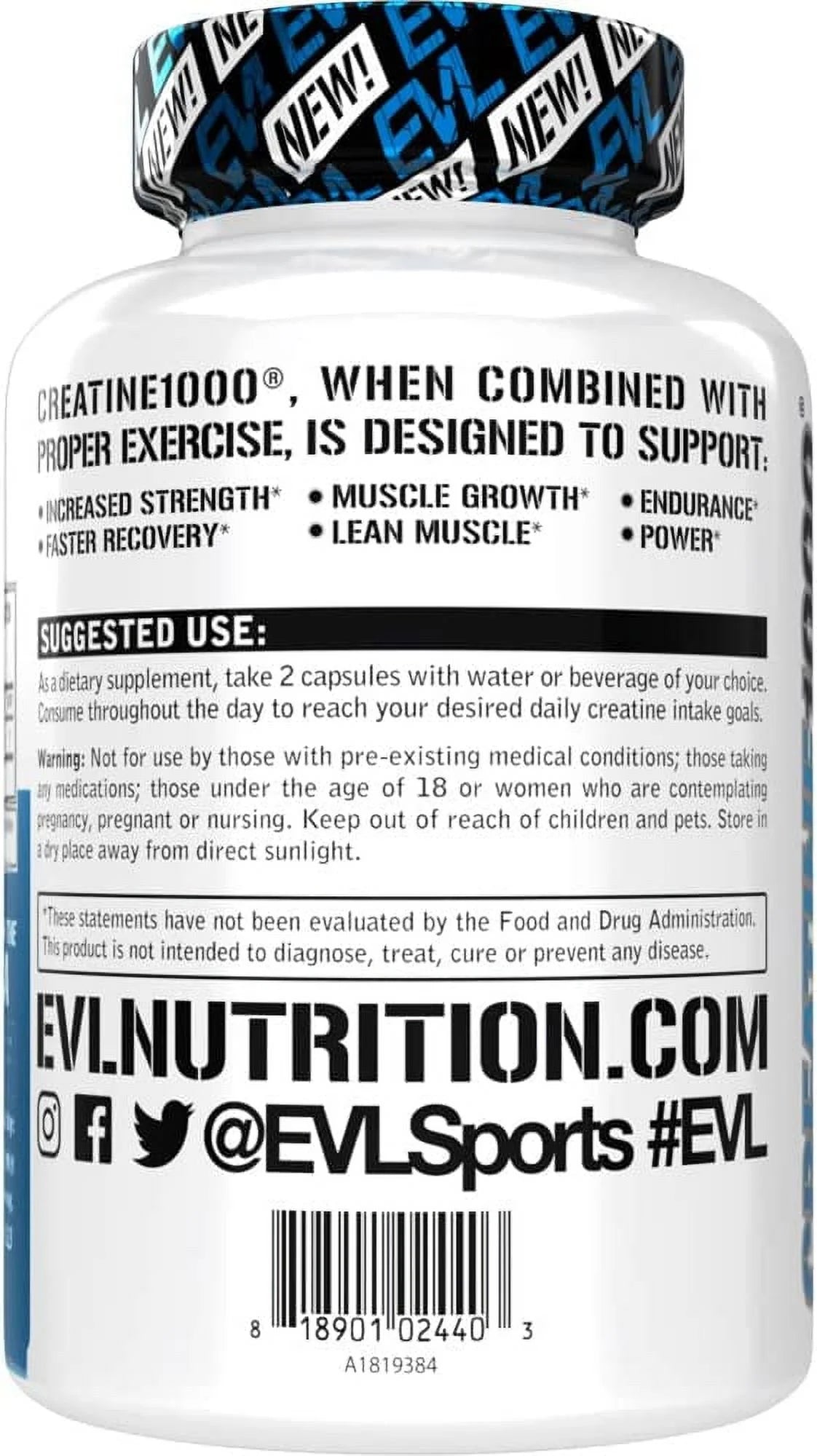(2 Pack) Creatine Monohydrate Pills 120Ct - EVL Nutrition Muscle Builder &amp; Recovery Supplement - Creatine Capsules 1000Mg