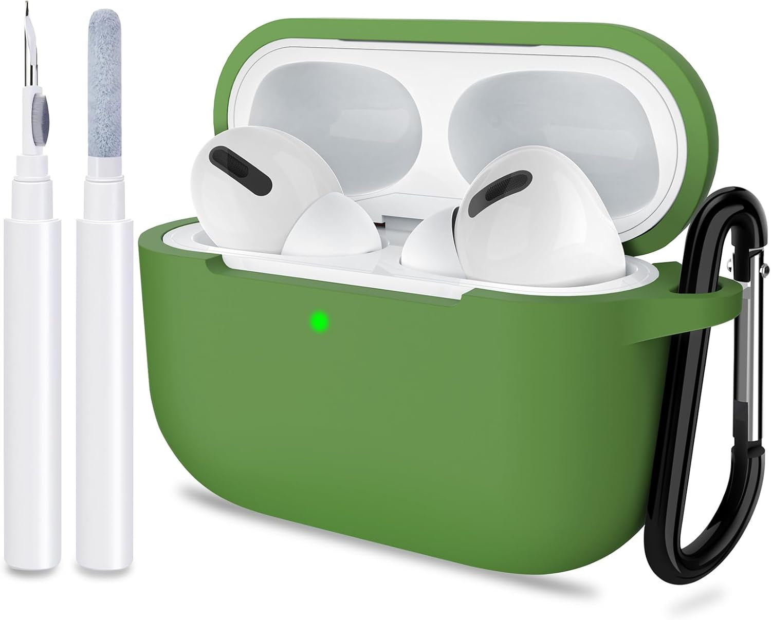 ATUAT for Airpods Pro 1St/2Nd Generation Case Cover, Protective Silicone Skin Accessories with Keychain for Women Men for Apple Airpods Pro 2019/2022 Charging Case,Front LED Visible-Midnight Green