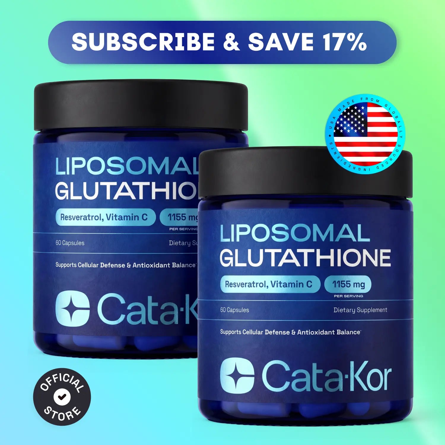 Cata-Kor Liposomal Glutathione Supplement – 1155 Mg | Vitamin C | Riboflavin (B2) | Selenium | Resveratrol Complex – Supports Antioxidant Defense &amp; Cellular Health – Vitamin Dietary Supplement