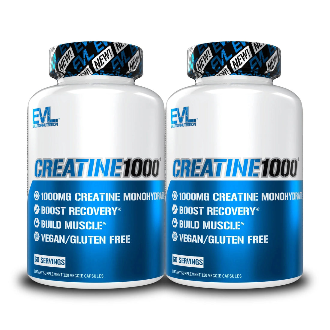 (2 Pack) Creatine Monohydrate Pills 120Ct - EVL Nutrition Muscle Builder &amp; Recovery Supplement - Creatine Capsules 1000Mg