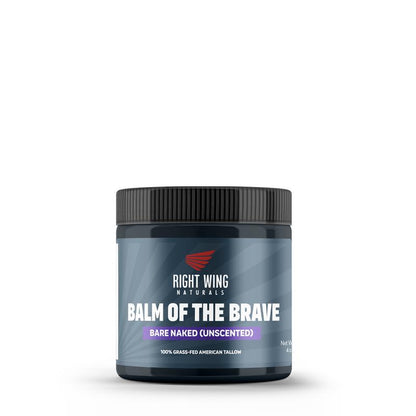 Right Wing Naturals Balm of the Brave – Grass-Fed Beef Tallow Men’S Balm (4 Oz) – Rugged Moisture for Hands, Face, Beard &amp; Scars – American-Made – Scents: White Oak &amp; Vanilla or Tobaco Woods – No Chemicals, No Compromise