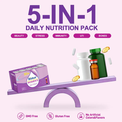 Women’S Daily Nutrition Pack for 30+, 14-Day Gummies Pack with Biotin &amp; Collagen, Magnesium &amp; Ashwagandha, Cranberry Vitamin C, Vitamin D3 K2 | 5-In-1 Beauty, Mood, Immune &amp; Bone Support