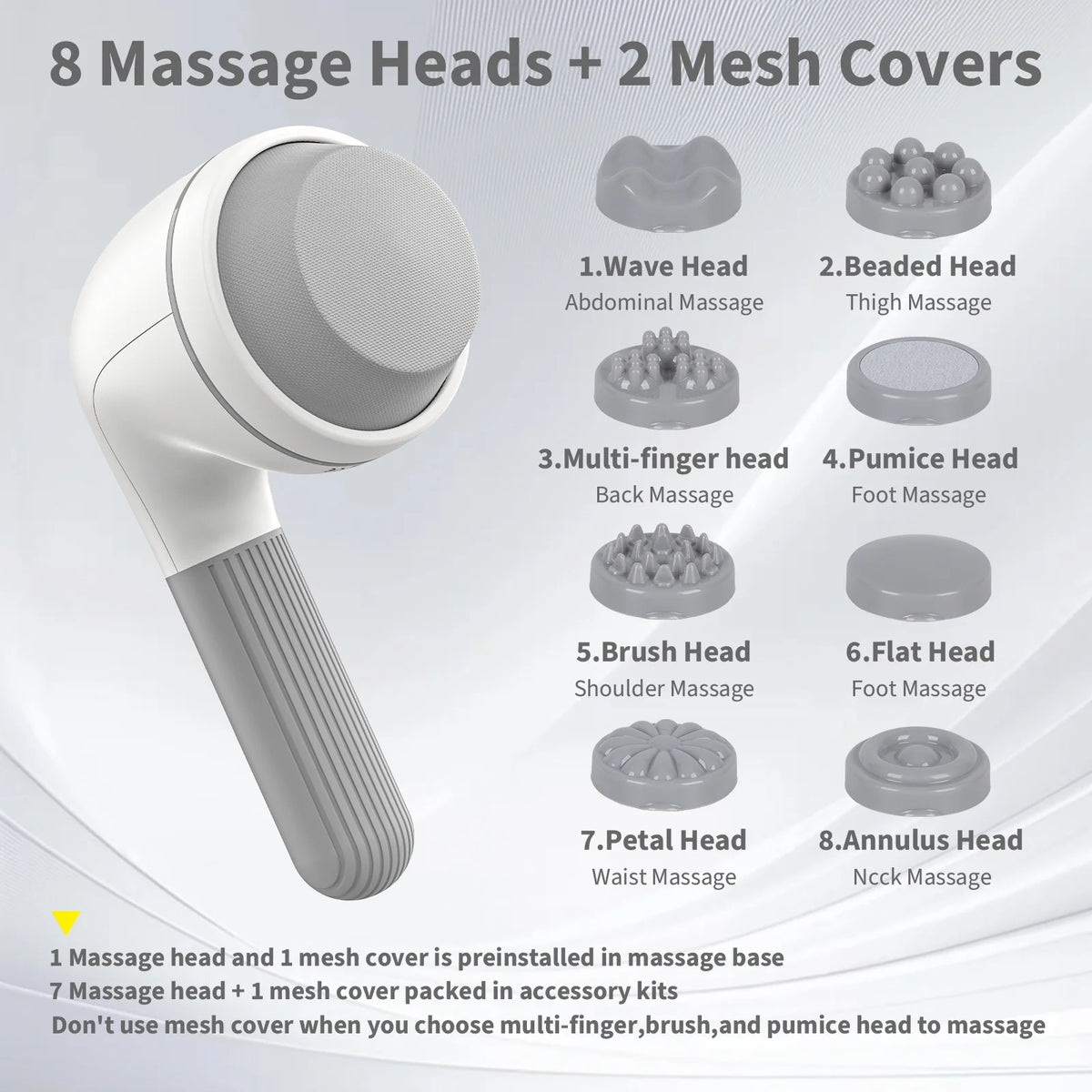 Handheld neck back massager with 8 massage heads and 2 mesh covers for versatile use, cordless neck back massager.