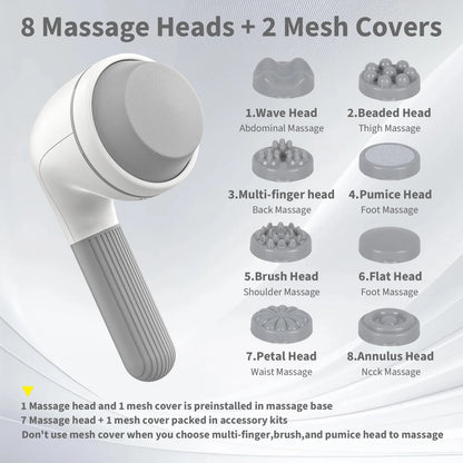 Handheld neck back massager with 8 massage heads and 2 mesh covers for versatile use, cordless neck back massager.