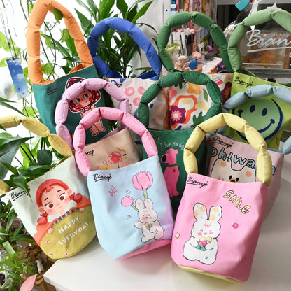 Bianyo Kawaii Bunny Tote Bag, Cute Canvas Bag Large Capacity Organizer for Pens, Art Supplies, Makeup, Travel Essentials, Aesthetic Gift for Girls &amp; Creators