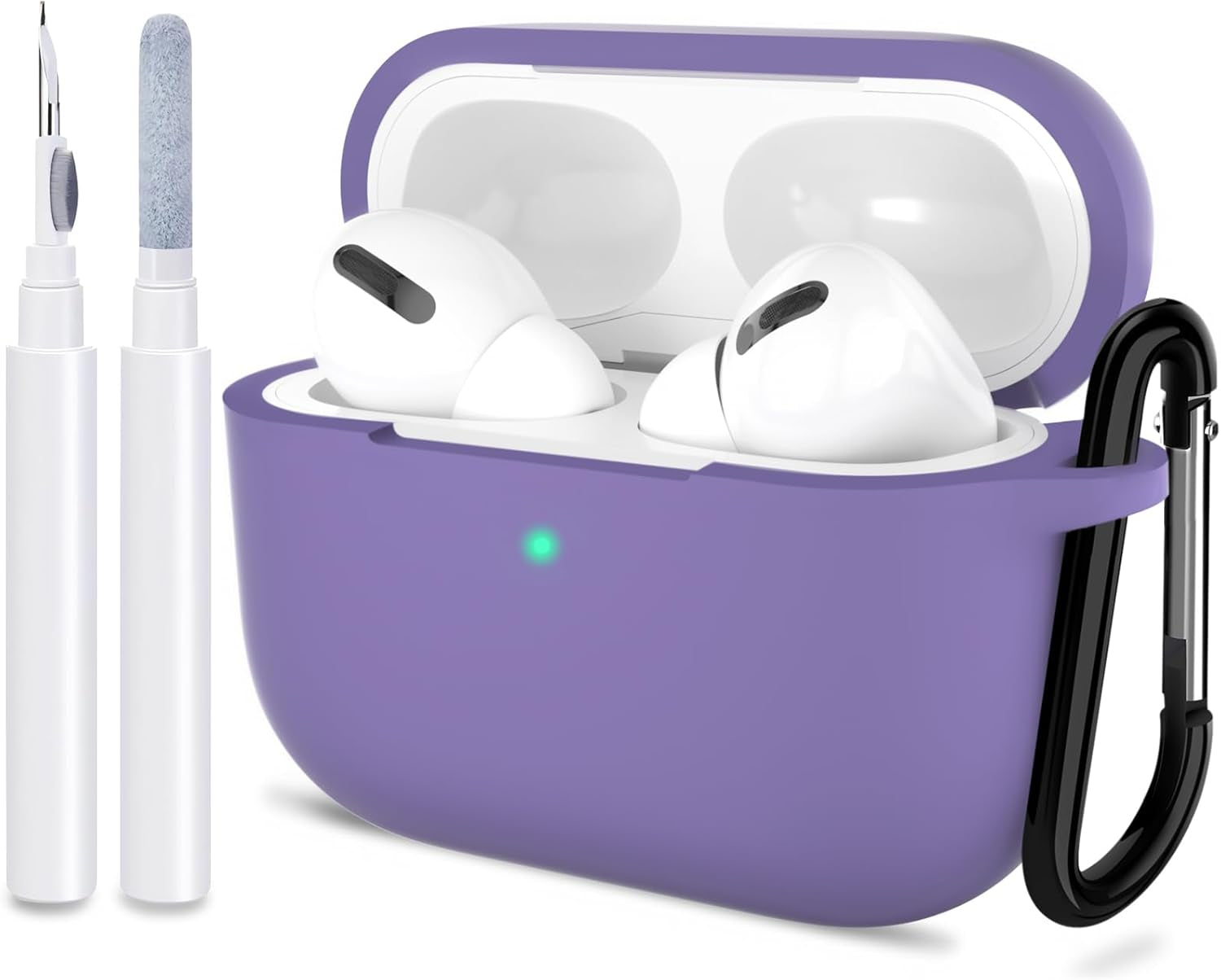 ATUAT for Airpods Pro 1St/2Nd Generation Case Cover, Protective Silicone Skin Accessories with Keychain for Women Men for Apple Airpods Pro 2019/2022 Charging Case,Front LED Visible-Midnight Green