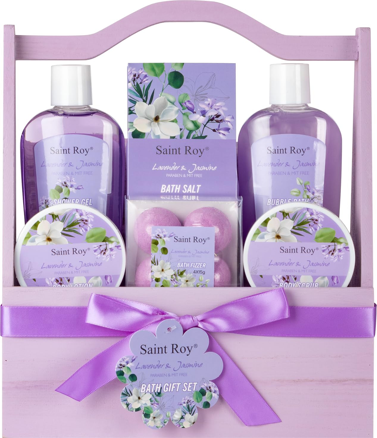 Bath and Body Gift Basket Set for Women - Jasmine Valentines Day Gifts for Women, Spa Gift Basket 13-Piece Bath Gift Set, Gift Set for Ladies Body &amp; Bath Gifts Set Lavender Gift Baskets for Mom