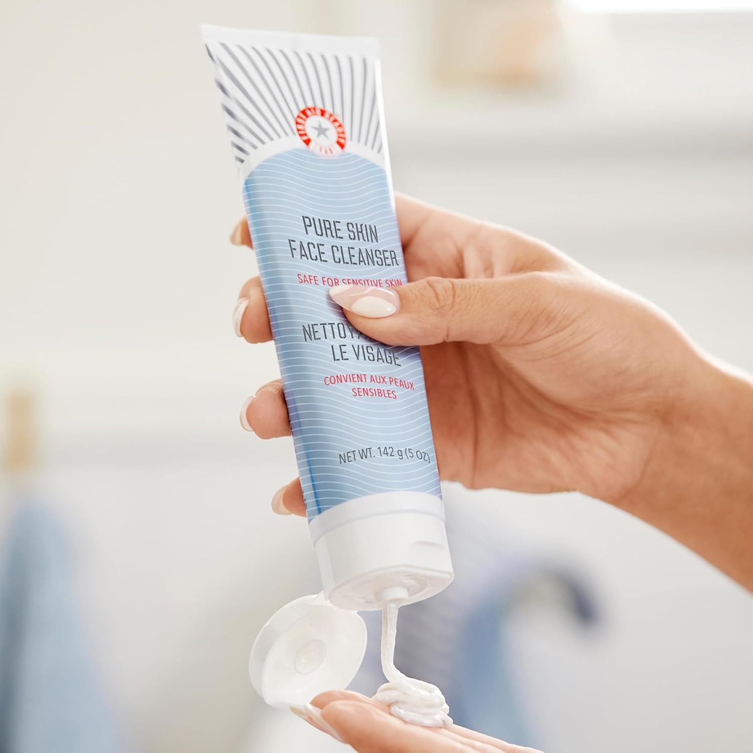 First Aid Beauty Pure Skin Face Cleanser, Sensitive Skin Cream Cleanser with Antioxidant Booster, 5 Oz.