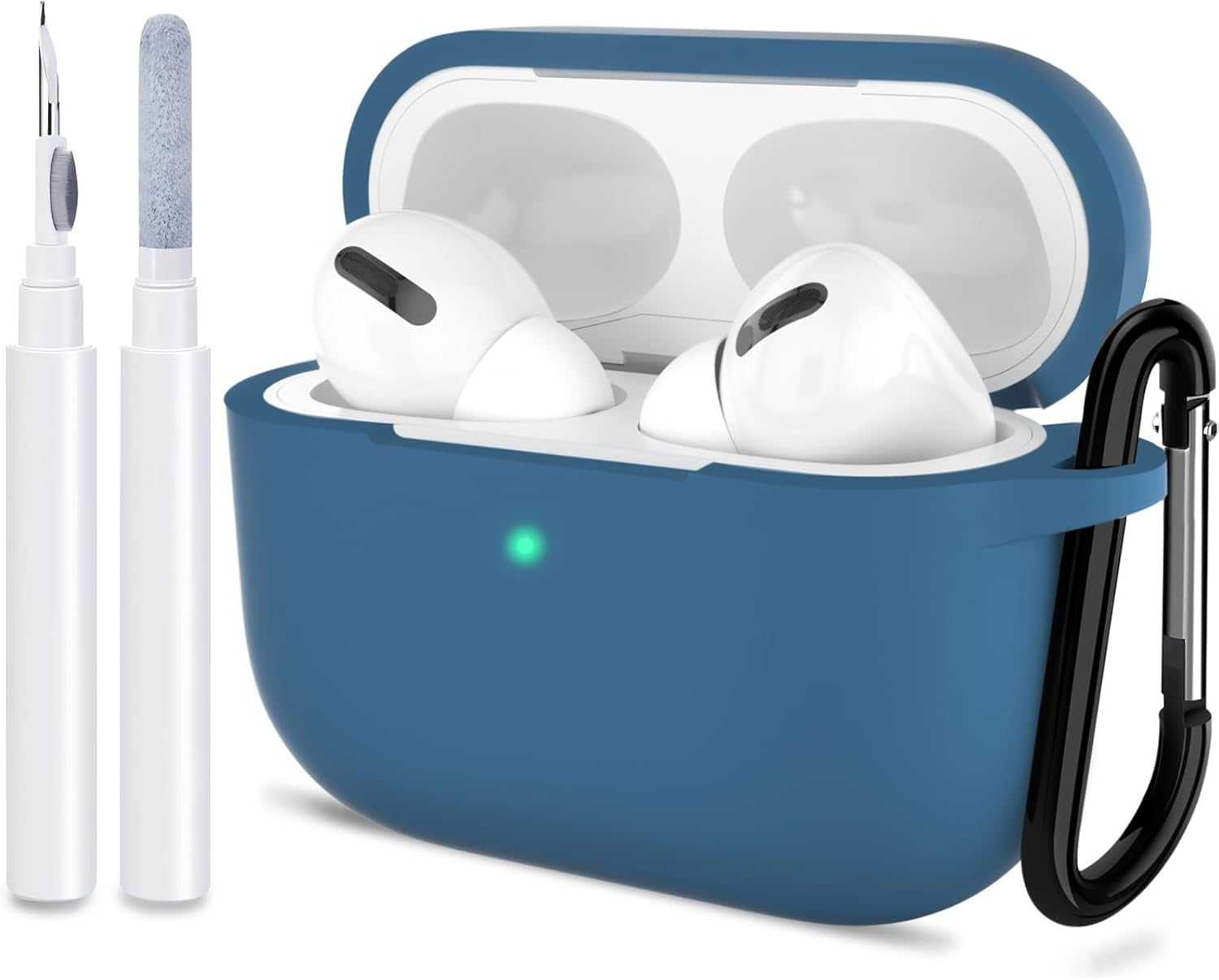 ATUAT for Airpods Pro 1St/2Nd Generation Case Cover, Protective Silicone Skin Accessories with Keychain for Women Men for Apple Airpods Pro 2019/2022 Charging Case,Front LED Visible-Midnight Green