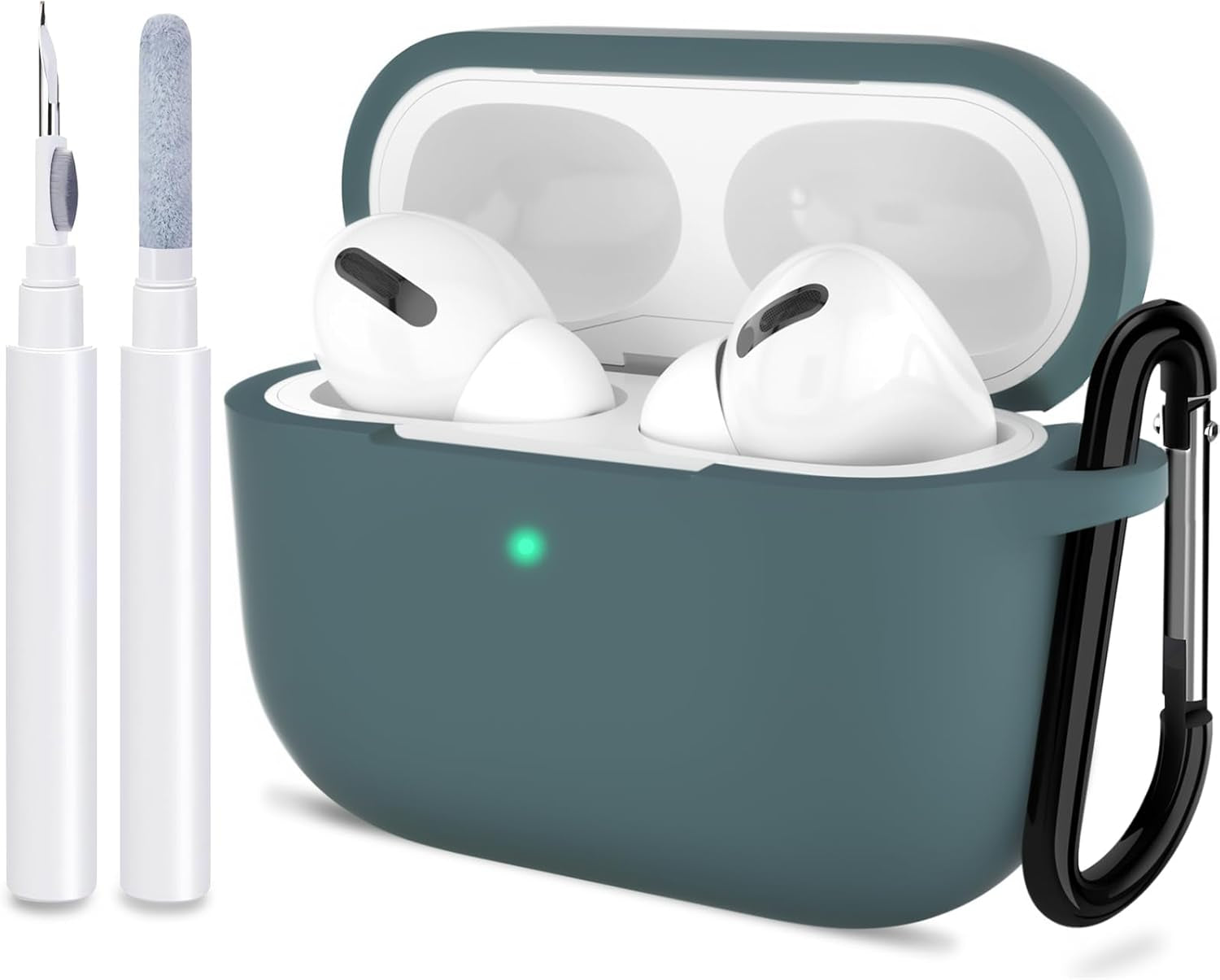ATUAT for Airpods Pro 1St/2Nd Generation Case Cover, Protective Silicone Skin Accessories with Keychain for Women Men for Apple Airpods Pro 2019/2022 Charging Case,Front LED Visible-Midnight Green
